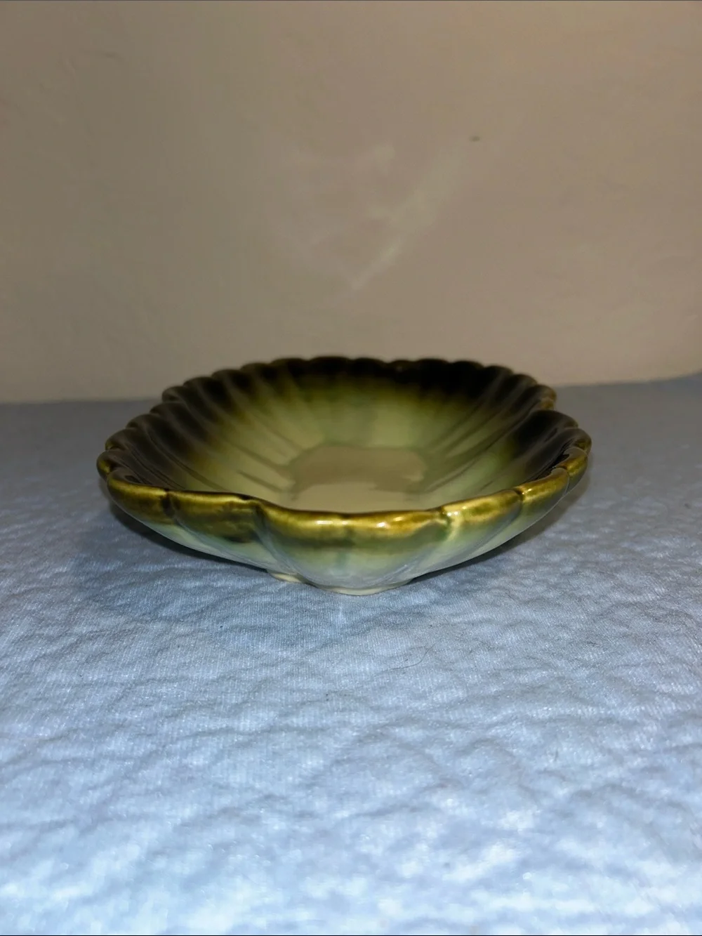 Mid-Century Modern Green/Brown Ombre Ceramic Leaf or Floral serving dish